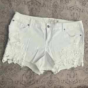 Torrid White Lace Jean Shorts